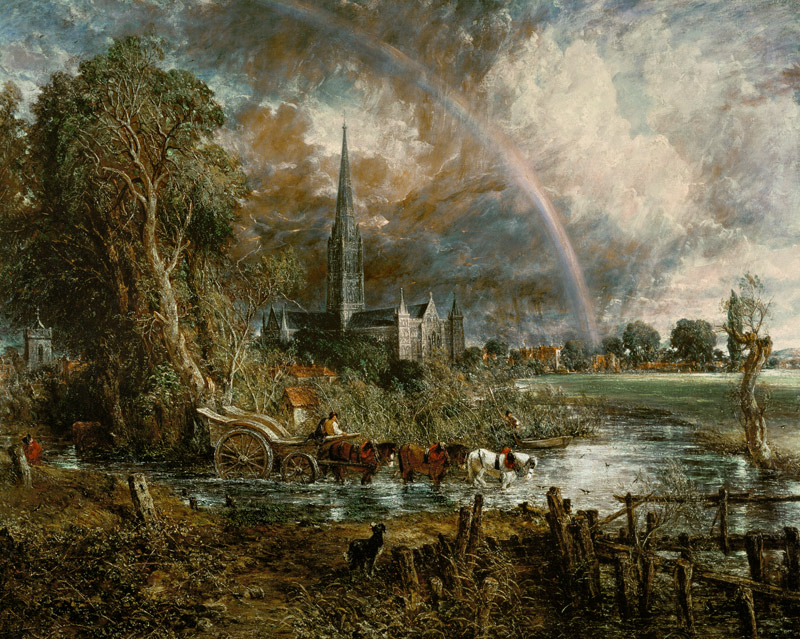 Salisbury Kathedrale vom einer Wiese aus gesehen von John Constable