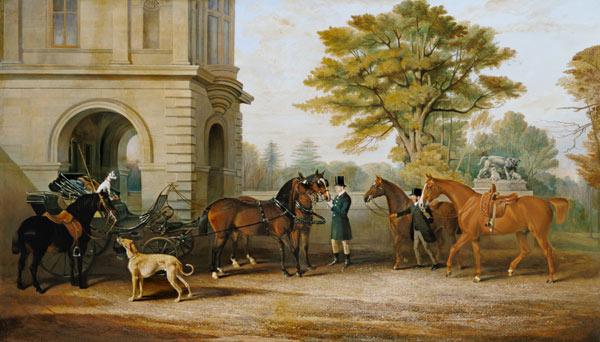 Lady Williams-Wynn's Pferde und eine Kutsche vor Schloss Wynnstay