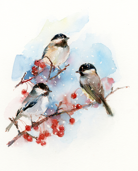 Chickadees with Berries von John Keeling