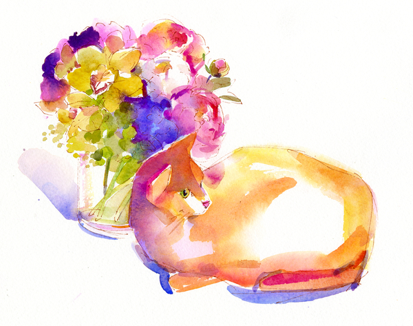 Orange cat with Flowers von John Keeling