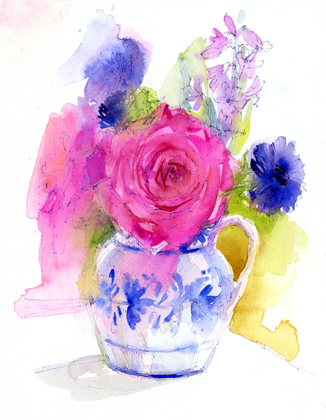 Rose and Cornflowers in Pitcher von John Keeling