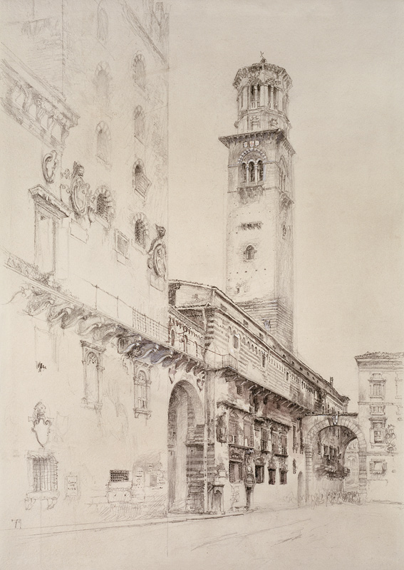 Piazza dei Signori, Verona (pencil & w/c on paper) von John Ruskin