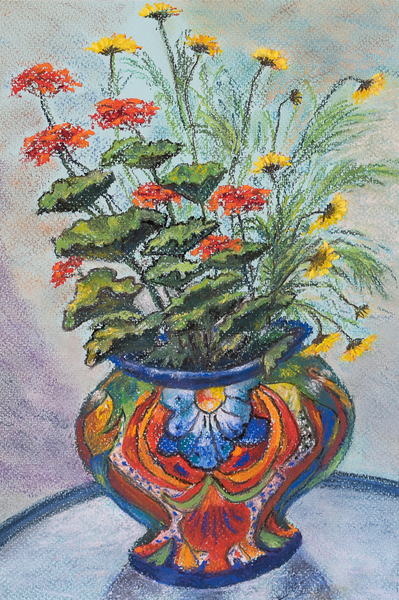 Bowl of geraniums & daisies von Margo Starkey