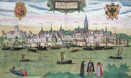 Map of Nijmegen, from 'Civitates Orbis Terrarum' by Georg Braun (1541-1622) and Frans Hogenburg (153 18th