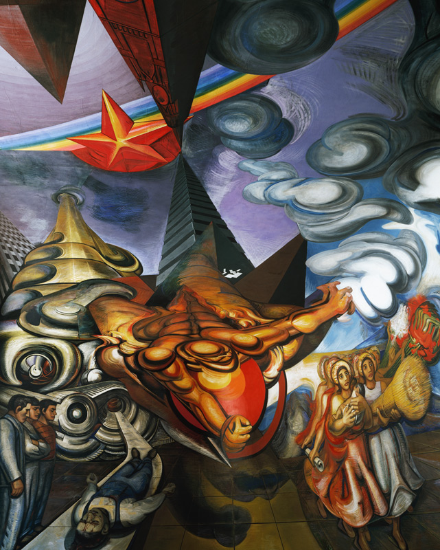 Fresko von Jose Clemente Orozco (1883-1949) an der Decke des Auditoriums des Hospital de la Raza in  von José Clemente Orozco