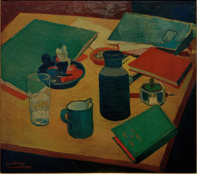 Still life with candle and books von Josef Scharl
