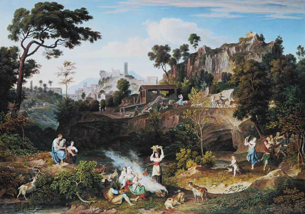 Landschaft bei Olevano mit Ziegelei und musizierenden Landleuten von Joseph Anton Koch