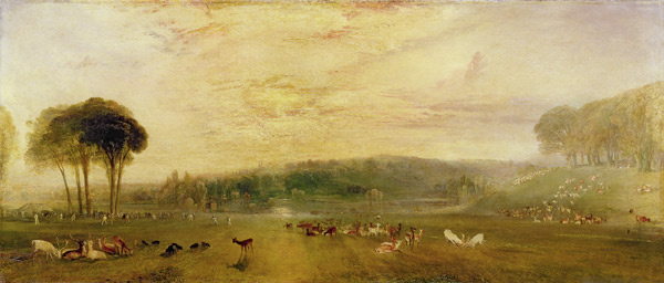 The Lake, Petworth: Sunset, Fighting Bucks von William Turner