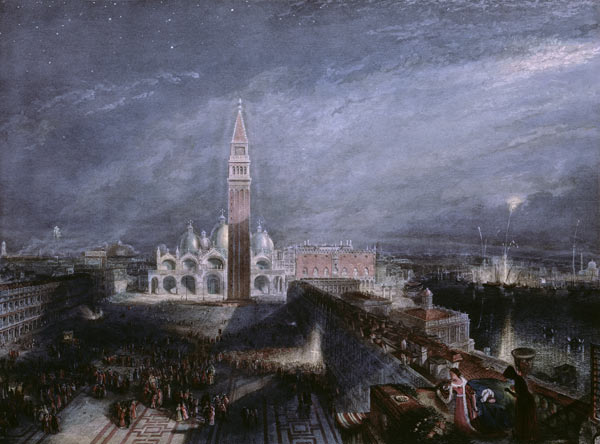 St. Mark's Place, Venice (Moonlight) engraved by George Hollis (1792-1842) pub. 1881 (litho) von William Turner