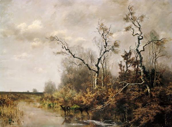 Moorlandschaft mit zwei Rehen von Joseph Wenglein