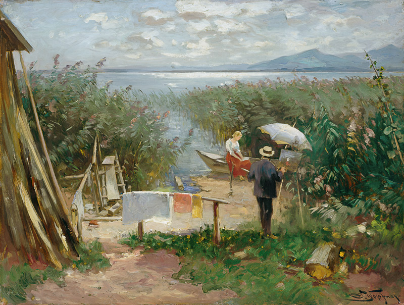 Maler am Chiemsee-Ufer von Joseph Wopfner