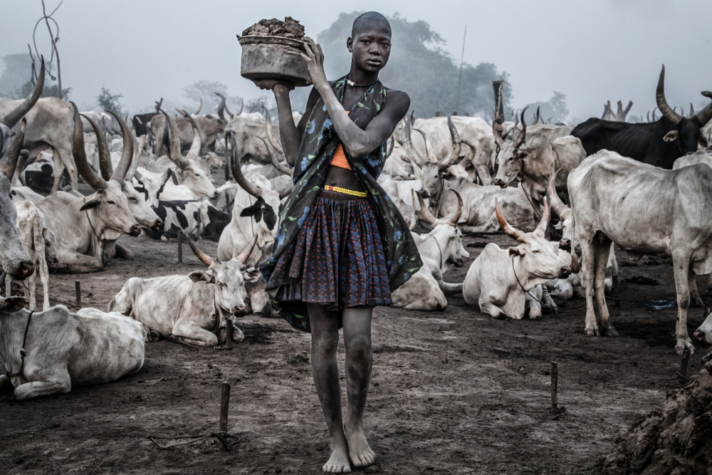 Woman carrying dung in a Mundari cattle camp - South Sudan von Joxe Inazio Kuesta Garmendia