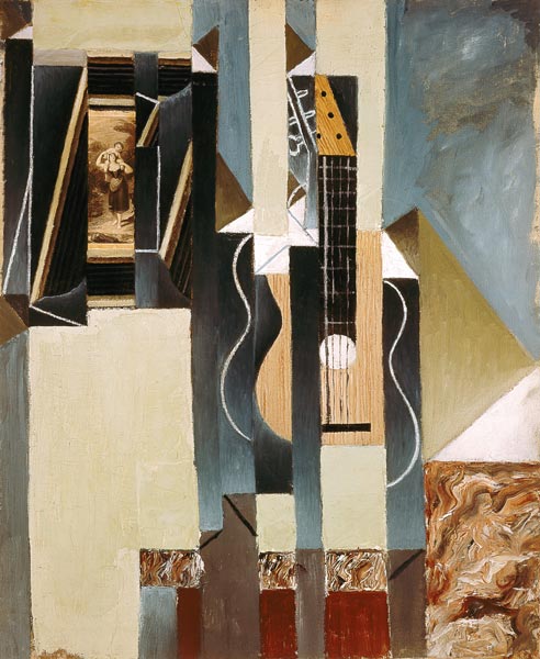 Stillleben mit Gitarre und aufgeklebtem Foto. von Juan Gris