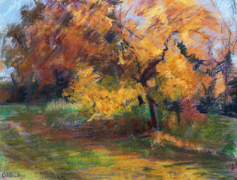 Autumn at May Banks, Sussex, 2000 (pastel on paper)  von Karen  Armitage