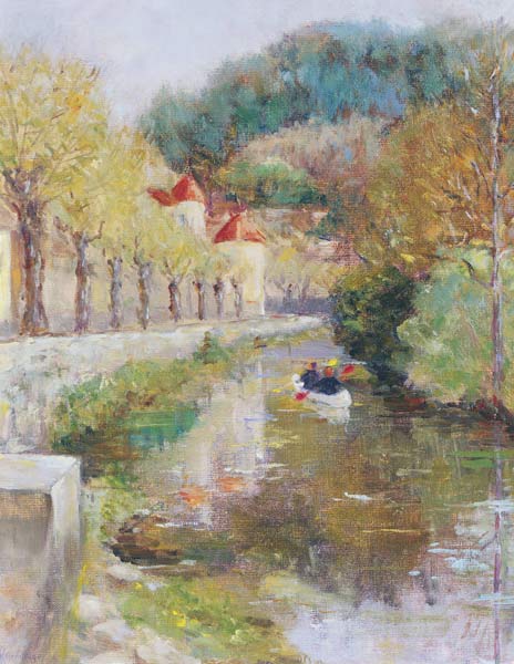 Canal at Noyers, Burgundy, 2002 (oil on canvas)  von Karen  Armitage