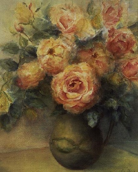 Chinatown and Just Joey Roses in a Green Jug  von Karen  Armitage