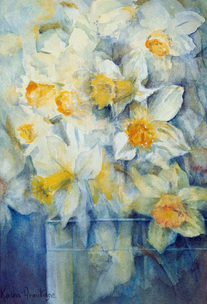 Spring Time, mixed daffodils in tank No 3., Mrs Krelage, Ice Follies and Fortune  von Karen  Armitage
