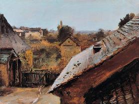 Blick auf Dächer und Gärten