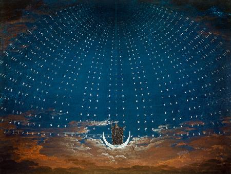 Entwurf für das Bühnenbild zu Mozarts Zauberflöte, I. Akt VI. Szene: Eingang zum Palast d.Königin