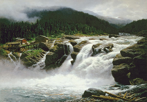 Norwegian Waterfall, at Lofor in Valders von Karl Paul Themistocles von Eckenbrecher