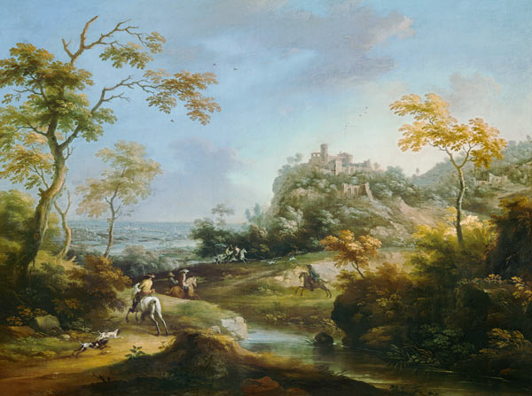 Landschaft mit Hirschjagd. von Karl Ruthart
