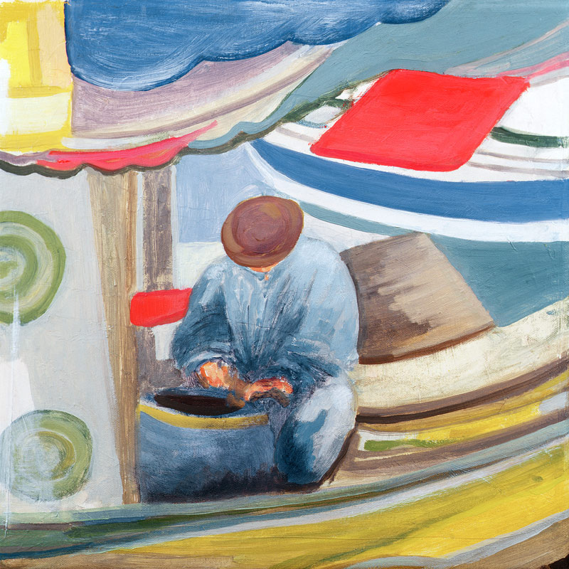 Greek Fisherman at the End of the Day (oil on canvas)  von Kate  Yates