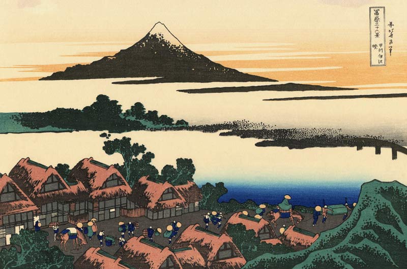 Morgendämmerung bei Isawa in der Provinz Kai (aus der Bildserie „36 Ansichten des Berges Fuji“) von Katsushika Hokusai