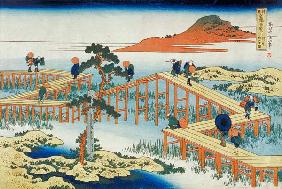 Eight part bridge, province of Mucawa, Japan, c.1830 (wood block print)