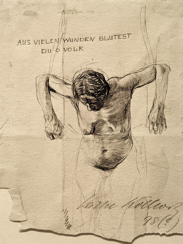 Aktstudie zur Radierung 'Aus vielen Wunden blutest du, o Volk' von Käthe Kollwitz