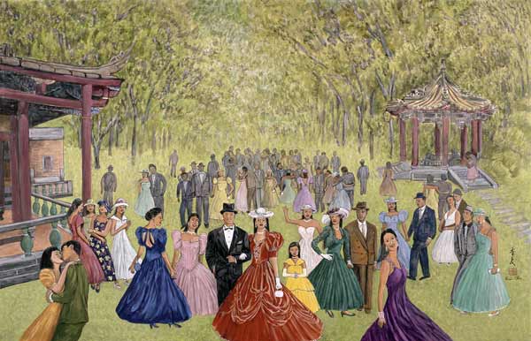 Elegant Garden Ball, 1996 (gouache on rice paper)  von Komi  Chen