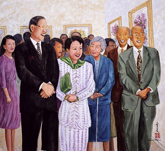 Exhibition (Former President and Madam Lee) 1995 (gouache on silk)  von Komi  Chen