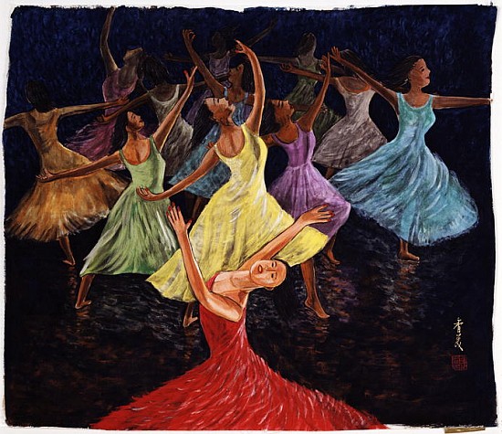 Stage Presentation, 1994 (gouache on silk)  von Komi  Chen