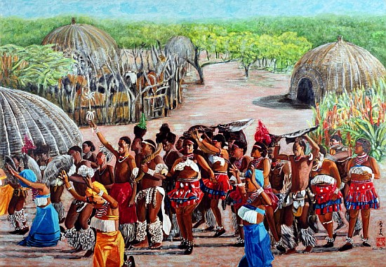 Zulu Celebration, 1989 (gouache on rice paper)  von Komi  Chen