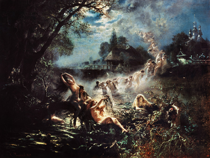 Tanzende Meerjungfrauen im Mondlicht von Konstantin Jegorowitsch Makowski