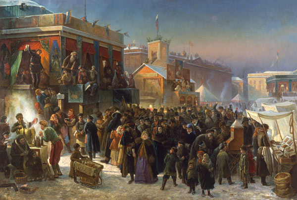 Masleniza-Fest auf dem Admiralitätsplatz in St. Petersburg von Konstantin Jegorowitsch Makowski