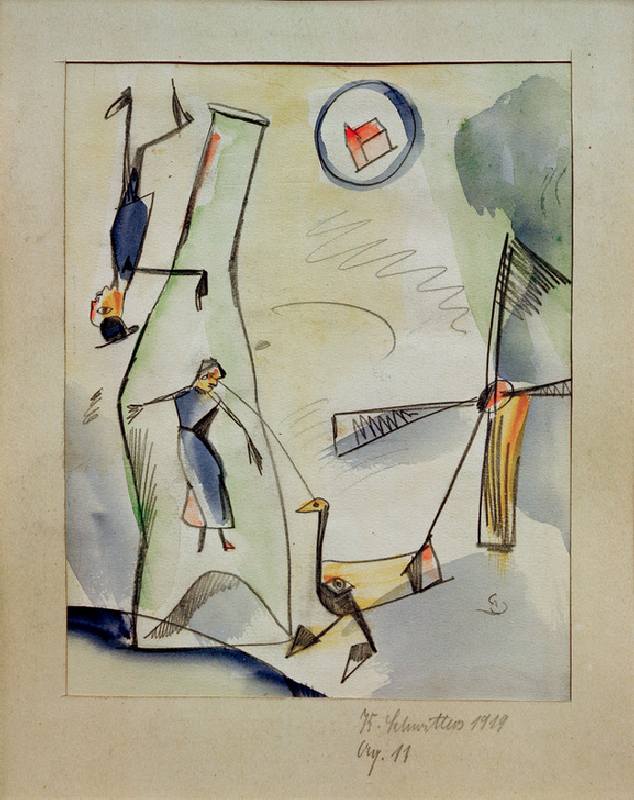 Aq. 11 (Bild-Frau-Gans) von Kurt Schwitters