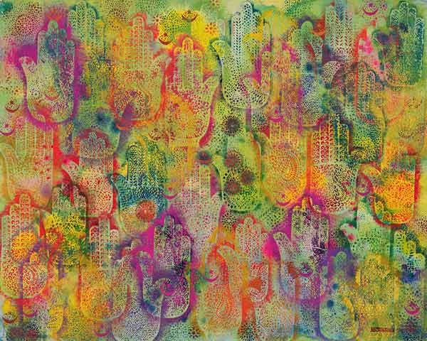 Hands of Fatima, 1999 (acrylic on paper)  von Laila  Shawa