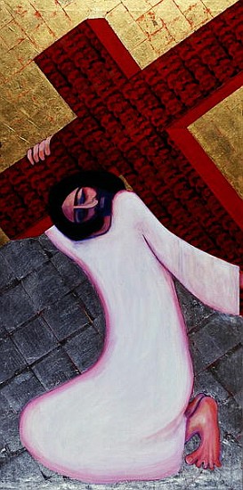 The Fall, 2000 (acrylic, gold & silver leaf & acetate on canvas)  von Laila  Shawa