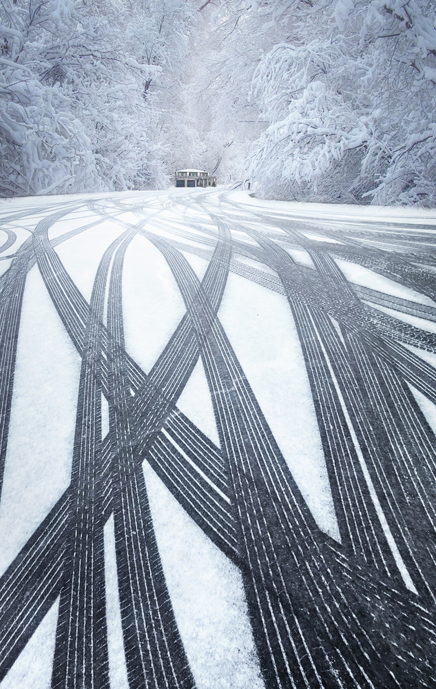 Wheel tracks in snow von Larry Deng