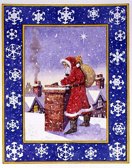 Father Christmas on the Roof (w/c on paper)  von Lavinia  Hamer