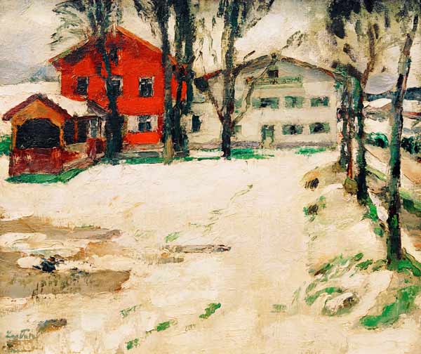 Gasthaus im Schnee, um 1909. von Leo Putz