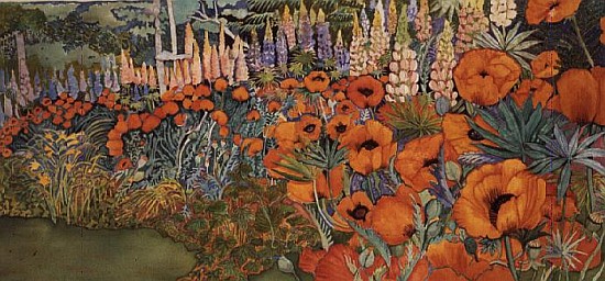 Poppy Border (watercolour) von Lillian  Delevoryas