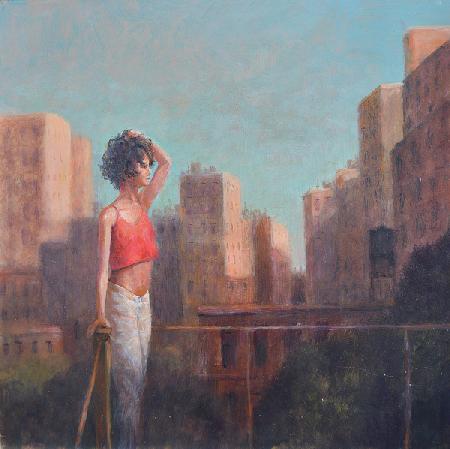Girl on rooftop, New York