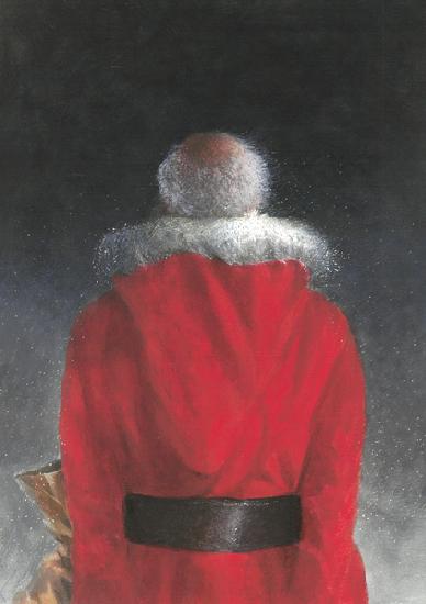 man in red coat back view