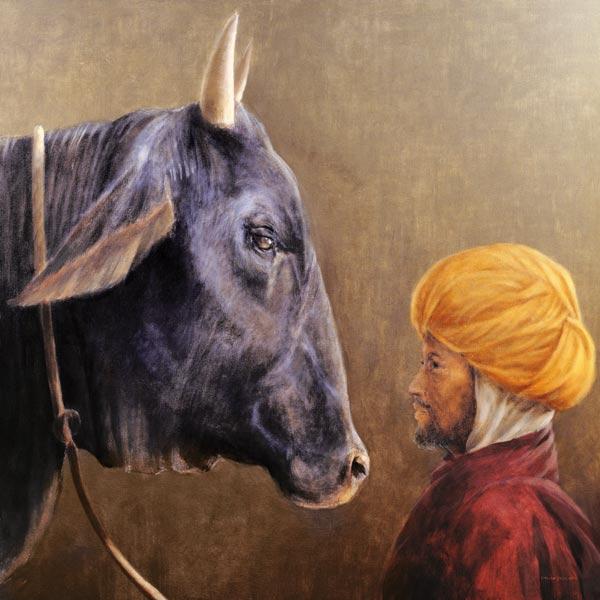Man and Bull (oil on canvas) 