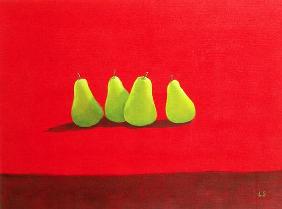 Pears on Red Cloth (oil on canvas) 