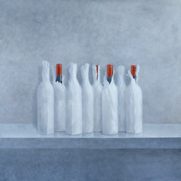 Wrapped bottles on grey, 2005 (acrylic on canvas)  von Lincoln  Seligman