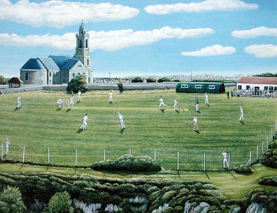 Cricket Match on Portland (oil on canvas)  von Liz  Wright