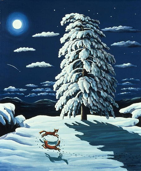 Foxes in Moonlight, 1989  von Liz  Wright