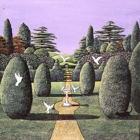 Topiary and doves, 1985 (gouache)  von Liz  Wright